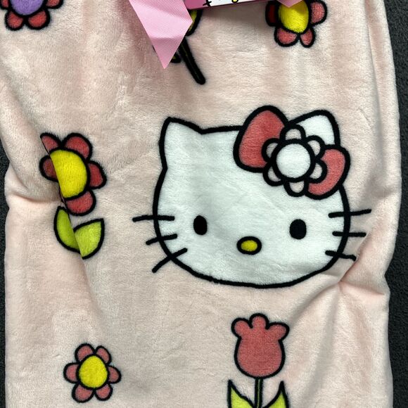 Hello Kitty Blanket Spring Easter Flowers Pink Plush Throw 50" X 70" Sanrio - Picture 3 of 13